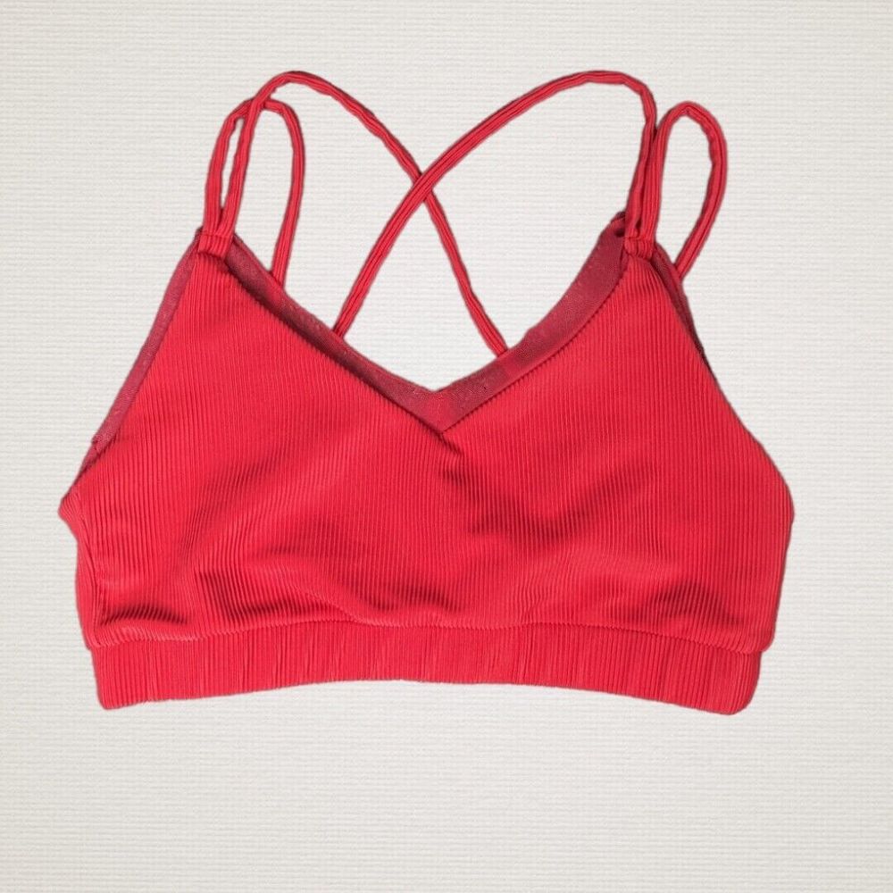 Beach Riot Sports Bra Small Red Ribbed Aria Strappy Mesh Trim Revolve Strappy